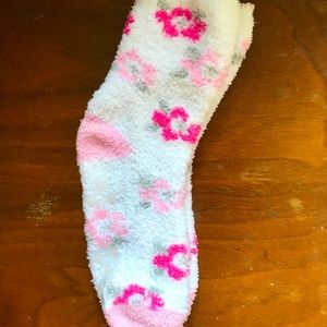 pink flower fuzzy socks